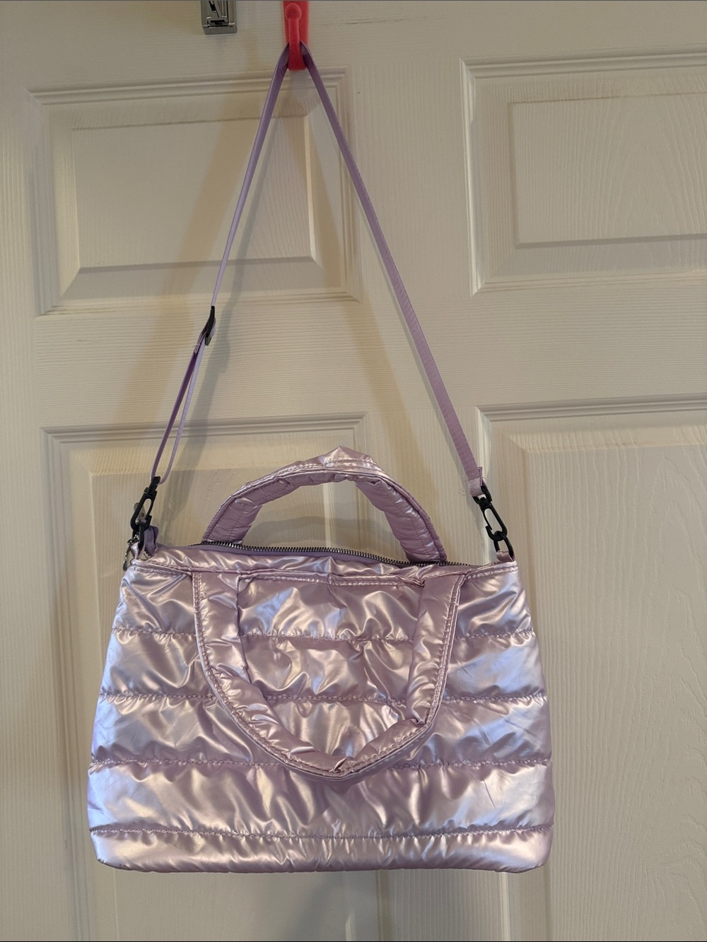 Metallic Lavender Quilted Crossbody Tote Bag - Women